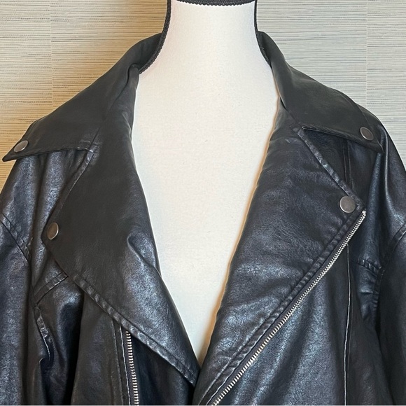 Princess Polly Next In Line Faux Leather Biker Jacket Black Moto Oversized S/M - Picture 6 of 11